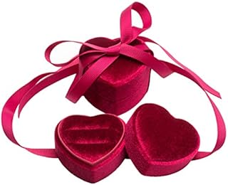 POKOFO Velvet Double Premium Heart Shape Ring Bearer Box Elegant Silk Bow Jewelry Storage Organizer Gift (Red)