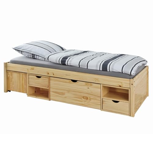 AltoBuy Cali - Lit 90x200cm Multi-Rangement Bois Massif