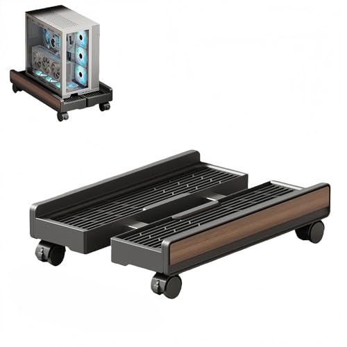 NUODWELL Verstellbare PC Ständer mit 2 feststellbaren Laufrollen Universal Einstellbare CPU Halterung PC Tower Ständer für Home Office Desk PC Computergehäuse Hauptrahmen (Schwarze Holzmaserung)