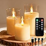 NICE POINT LED Rechargeable Candles with Remote Timer, Real Wax Flameless Candles, Flickering Teardrop Wick, USB Long-Lasting Battery for Indoor Outdoor Home Wedding Christmas Decor (3-Pack)