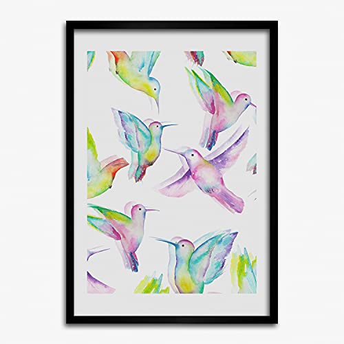Cadre colibris colorés Tulup 50x70 cm en bois MDF pour affiche et décoration moderne