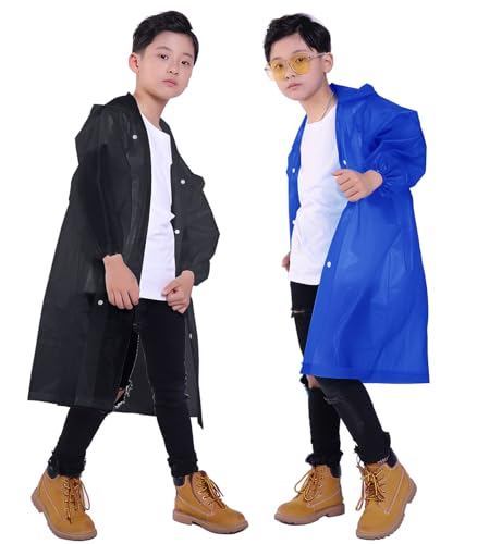 Makonus Kids Rain Jacket, 2 Pack Rain Ponchos for Kids - Reusable Raincoats for Boys and Girls Waterproof Outdoor Rain Gear