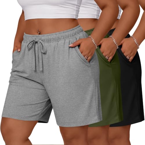 Ficerd 3 Pack Plus Size Women's Bermuda Shorts, 3-Color, X-Large