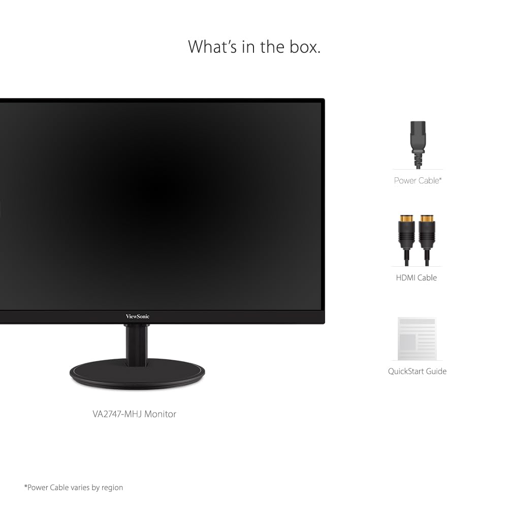 ViewSonic VA2747-MHJ 27 Inch Full HD 1080p Monitor with Advanced Ergonomics, FreeSync, 100Hz, Ultra-Thin Bezel, Eye Care, HDMI, VGA Inputs for Home and Office