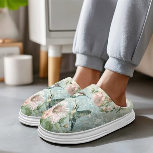 UNICEU Hummingbird Fuzzy Slippers for Women Lightweight Soft House Shoes Comfy Slip On Indoor Bedroom Slides3