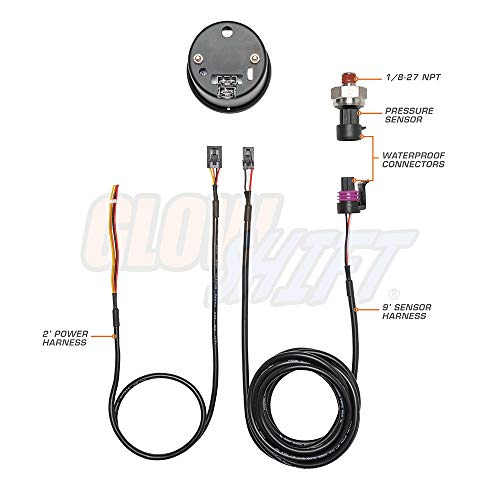 Glowshift 10 Color Digital 1,600 Psi Nitrous Pressure Nos Gauge Kit - Includes Electronic Sensor - Multi-Color Led Display - Tinted Lens - 2-1/16" (52Mm) #TOP1