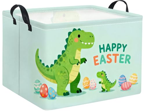 Image of Rectangular Easter Basket Baby Girl Basket Fabric Storage Bin Organizer Box Room Decor(Easter Dinosaur)