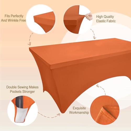 Image of FOLINS&HOME Orange 8ft Fitted Water Resistant Tablecloth with Spandex
