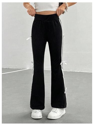 Girl's Bow Side Striped Elastic High Waist Straight Leg Pants Wide Leg Trousers2