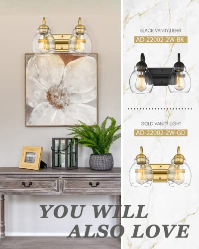 Audickic Brushed Gold Bathroom Vanity Light, Farmhouse Brass Sconces Wall Lighting With Seeded Glass Shade, Champagne Bronze Light Fixture Over Mirror, Ad-22002-2W-Gd #TOP6
