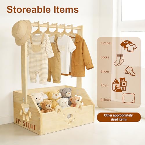 IDUNSEED Geschenk Korb mit Griff,34x23x17cmHolzkiste Geschenk,Aufbewahrungskorb mit Hängestangen, Kleiderständer für Organisation und Aufbewahrung