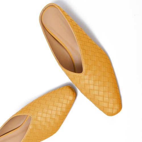 Image of Woven Mules for Women Slip on Comfortabke Metallic Slides Ladies Trendy Square Toe Hidden Wedge Mules