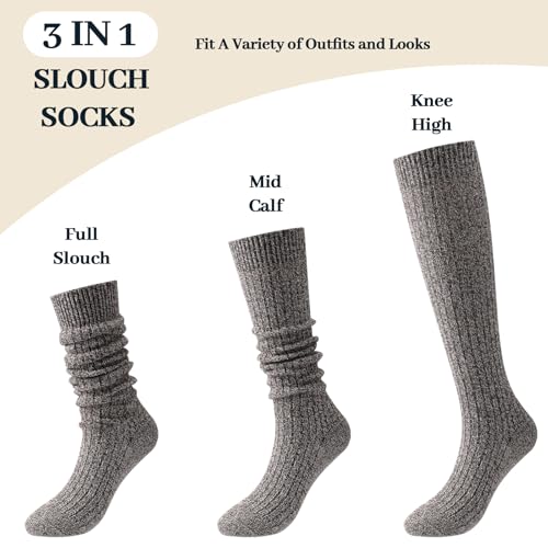 Pleneal 3 Pairs Slouch Scrunch Socks for Women, Long Slouchy Scrunchy Socks, Chunky Knee High Boot Sock2