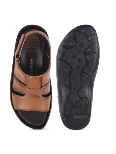 Image of Liberty Healers STARC-1E Men Casual Sandals, Brown & Tan - Formal, Leather Look Sandals for Men with Buckle Strap - Stylish Sandal for Man - Mid Heel Lightweight, Comfortable Footwear