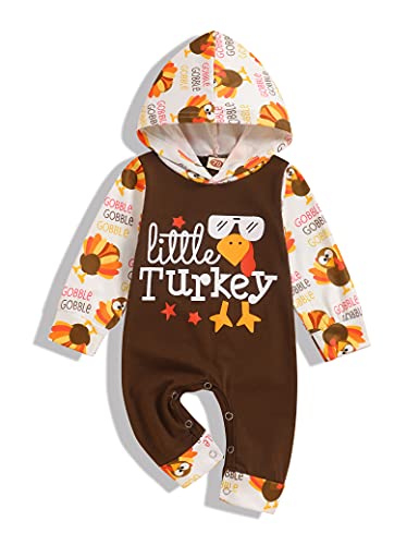 Image of Thanksgiving Outfits Baby Boy My First Thurkey Day Hoodie Romper Bodysuit Baby Boy Thanksgiving Clothes Set