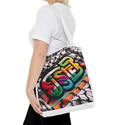 Colorful Palestine Keffiyeh 'Sister' Tote Bag, BOHO Support Gaza Unique Activist Gift, Palestinian gifts Dearborn Michigan4