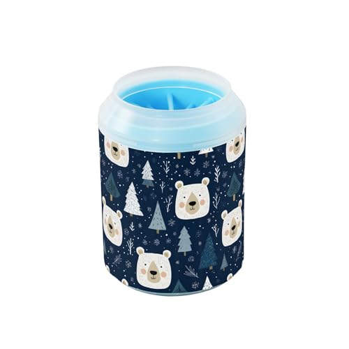 Frosty Polar Bear & Trees Dog Cats Paw Cleaner/Washer, Paw Muddy Paw Cleaner, Pet Foot Washer Cup for Small Medium Large Breed Dogs/Cats