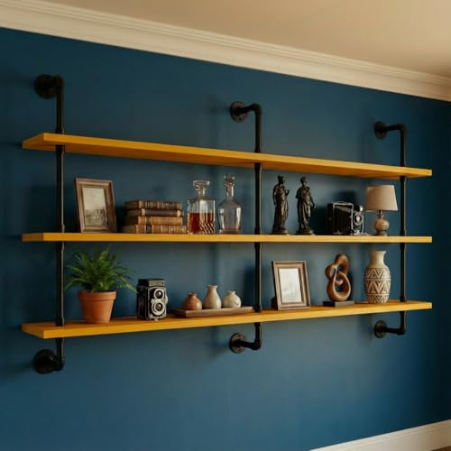 HDDFER Industrial Pipe Wall Shelves - 60" Rustic Natural Oak