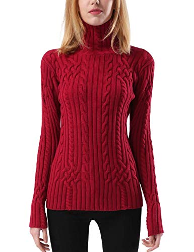 ninovino Women's Winter Sweater Jumper Cable Knitted Long Sleeves Red-M