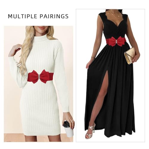 Women's Vintage Bow knot Wide Elastic Stretchy Cinch Belt Waistband for Dress Jeans3