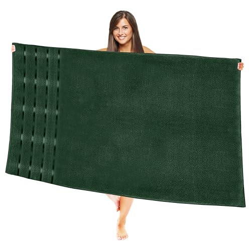 Image of Elegant Comfort 100% Turkish Cotton 4 Lines Viscose Stripe Jumbo Bath Towel - Hotel Spa Quality Extra Large 35 x 70 Inch Bath Towel Ultra Soft, Super Absorbent Quick Dry Large Bath Towel, Hunter Green