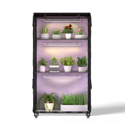 Zuwachs Indoor Greenhouse with Grow Lights, Plant Shelf, Black Tea