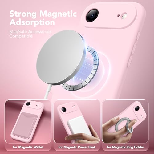 Image of Magnetic for iPhone Air Case, Compatible with MagSafe, [Full Camera Protection][Screen Protector] Silicone Shockproof Protective Phone Case for iPhone 17 Air 6.5 inch, Chalk Pink