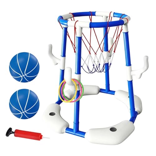 Divertissement familial piscine avec panier de basket enfant bleu et jeux