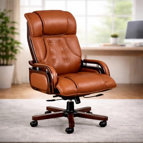 Image of Lakdi The Furniture Co High Back Executive Chair for Office | Leatherette Upholstery with Wooden Base | Revolving Director Chair with Cushioned Seat & Headrest | 5-Year Warranty & Free Assembly