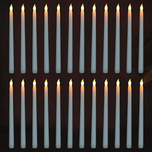 FAEFTY Bougie Led Flamme Vacillante, Lot de 24 Bougies Electriques, Bougie Coniques Sans Flamme, Bougie Pile pour Noël, Thanksgiving, Dîner aux chandelles,...