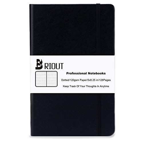 BRIOUT Classic Notebook Journal Hard Cover Dot Grid Writing Notebooks Faux Leather with Inner Pocket 120gsm Thick Paper 128 Pages 5''×8.25''