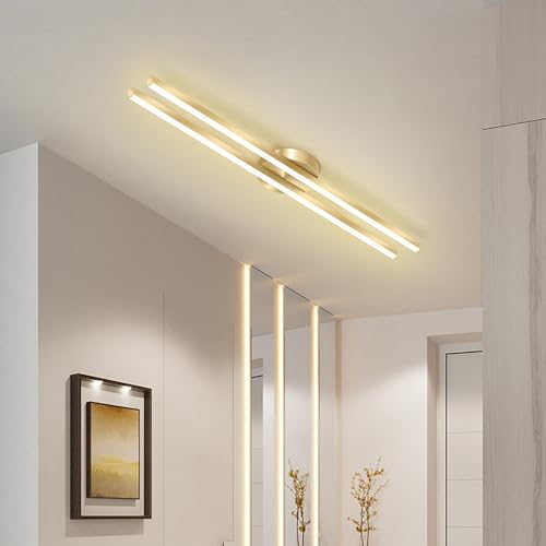 Plafonnier LED moderne rectangle doré 120cm 48W avec télécommande