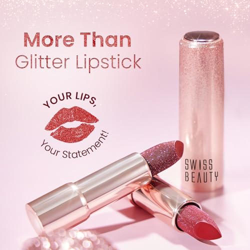 Image of Swiss Beauty More Than Glitter Lipstick | Glittery Finish | Nourishing | With Vitamin C | One Swipe Smooth Glide | Shade- 5 Shine Mauve, 3gm (‎SB-327)