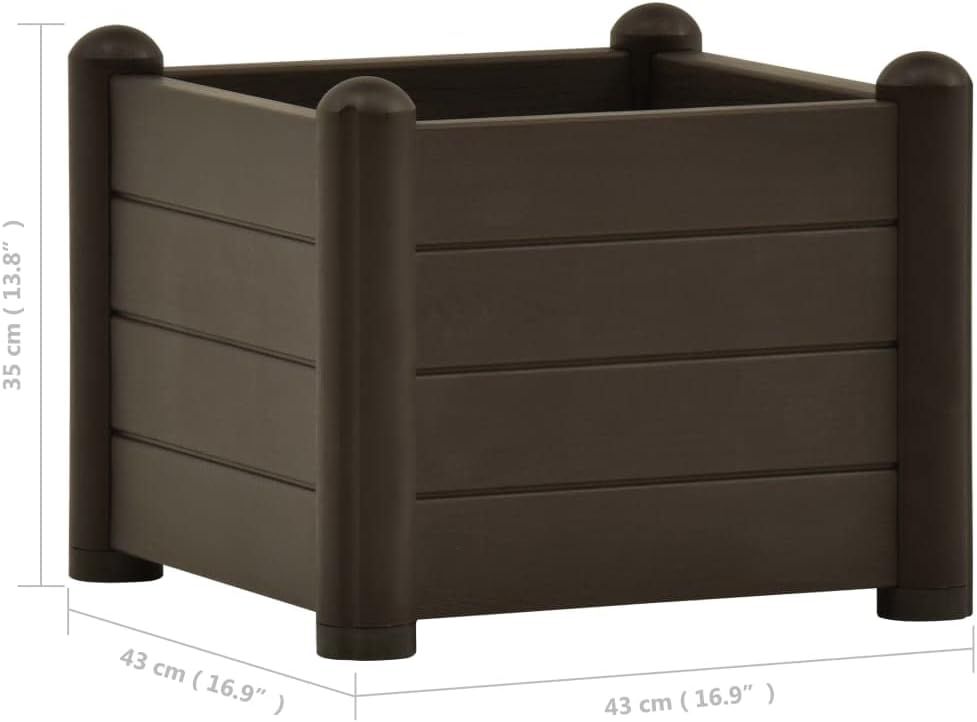 Garden Raised Bed PP Mocha,Garden Boxes Outdoor,Raised Garden Beds,Plants Planters,Gardening Planter,Patio Raised Beds,for Use on Porches,Decks,patios,Balconies,16.9"x16.9"x13.8"