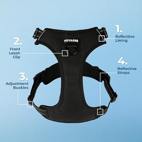 Image of Voyager Dual Attachment No Pull Harness - Black, X-Small | 13 - 16 inch in Chest, No Pull Dog Harness, Fully Adjustable, 3M Reflective Technology, Front & Back D-Rings, Walking & Training