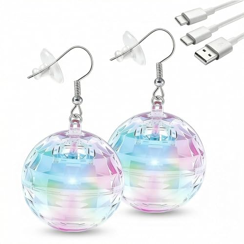 Light Up LED Earrings for Women - USB Rechargeable 16 Color Changing Flashing Ear Jewelry Disco Party Rave Festival Dangling Earrings