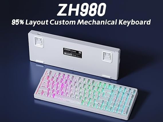 ZORNHER ZH980 Wireless Mechanical Keyboard,95% White Creamy Keyboard with Number Pad,Gaming Keyboard with Number Pad,Shine Through Spider Web PC Keycaps,Creamy Sounding Linear Switches,Full Size