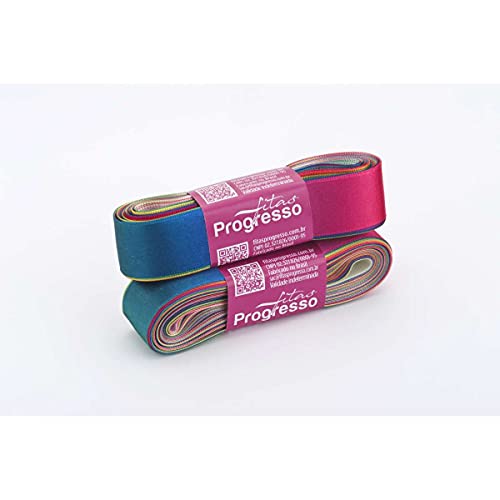 Fita De Cetim, Fitas Progresso, 22 mm, Multicolor Arco Íris, 002, Rolo de 10 Metros
