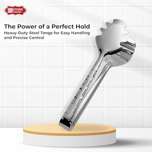 Image of Kitchen Expert Stainless Steel Utility Tong | Multipurpose Chimta /Pakkad for Salad Barbeque | Tong for Kitchen | Tong for, Frying Cooking & Serving | Utensil for Home, Hotel, Restaurant | 10 Inch
