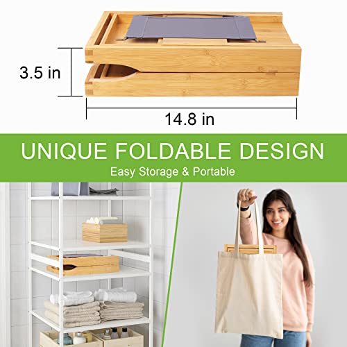 image for Artmalle Bathtub Caddy Tray for Tub,Foldable Bamboo Bath Table Tray wi