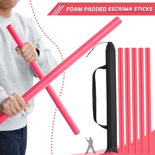 Motionchic 8 Pieces 23.6 Inches Kali Sticks Foam Padded Escrima Sticks for Safe Practice Training Martial Arts and Karate with 4 Carry Bag Case(Red) - Thumbnail 6
