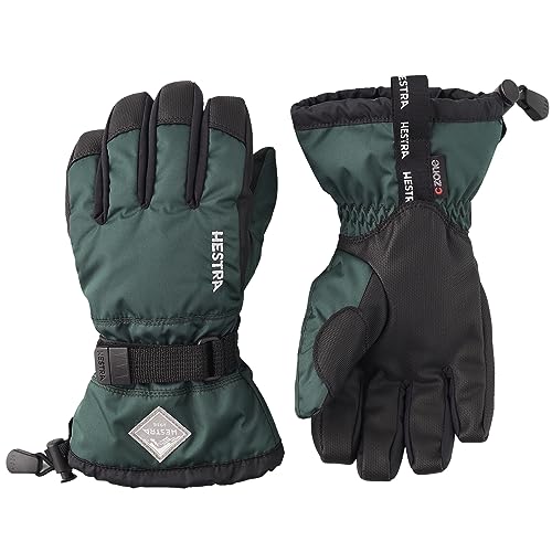 Hestra Gauntlet CZone Junior Glove (Youth 4-14yrs) | Waterproof, Insulated Kids Gloves for Winter, Skiing, Snowboarding - Bottle Green/Black - 3