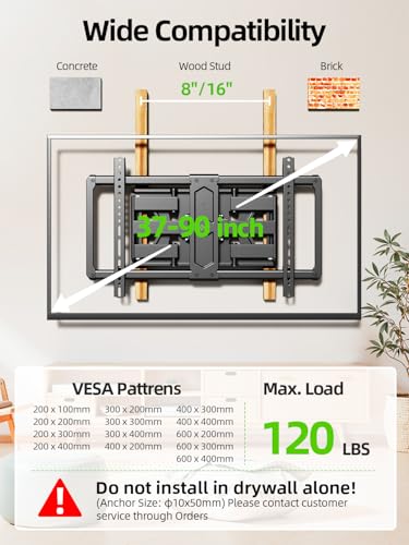 Image of USX MOUNT Ultra Slim TV Wall Mount for Most 37-90 inch Television, Full Motion TV Mount Dual Swivel Articulating Tilt 6 Arms, Up to 120lbs, VESA 600x400mm, Max 16 inch Wood Studs, XML612-K