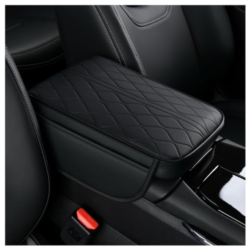 AKFNCZV Car Center Console Armrest Pad for Tata Tiago 2016-2020 2021 2022 2023 2024 2025 2026, Padded Armrest Cover with Side Storage Pocket, Leather Auto Armrest Cushion Protector,A Black