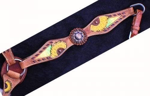 Showman Hand Painted Sunflower Single Ear Headstall & Breast Collar Set w/Multi-Colored Metallic Inlay & Reins! New Horse TACK!