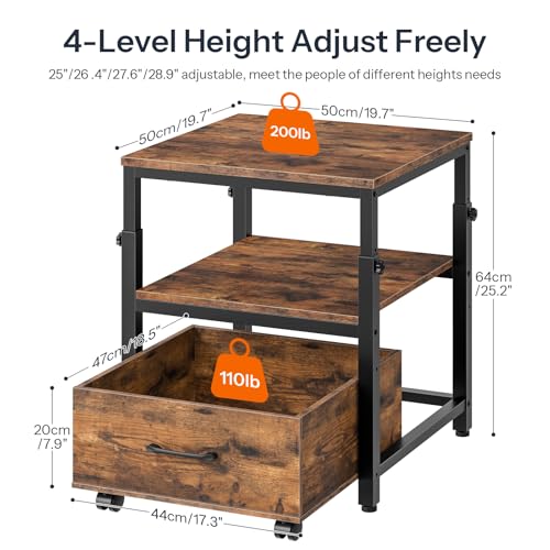 HOOBRO Mini Fridge Stand with Storage Basket, Height-Adjustable Mini Fridge Cabinet, Mini Fridge Stand with Wheels and Adjustable Feet, for Kitchen, Living Room, Rustic Brown and Black BF455BX01 by HOOBRO - Used condition - Image 4