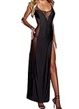 YouYaYaZ Damen (S-6XL) Nachtkleid Glatt Länge Große Größen Dessous(Schwarz,3XL)