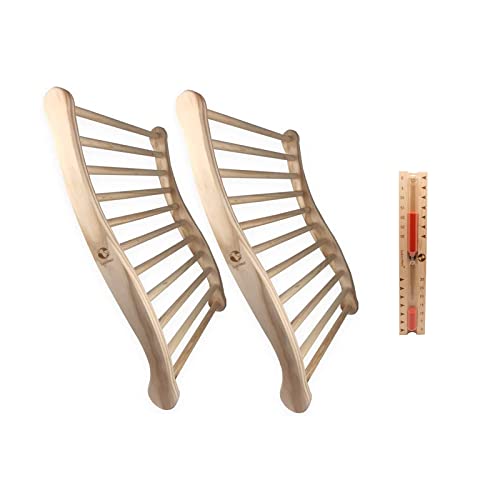 SudoreWell® Sauna Infrarotkabinen Zubehör Set Basic mit 2 x Sauna Rückenlehne ergonomisch geformt, Sauna Sanduhr Exclusiv 30 min. aus Holz mit rotem Sand