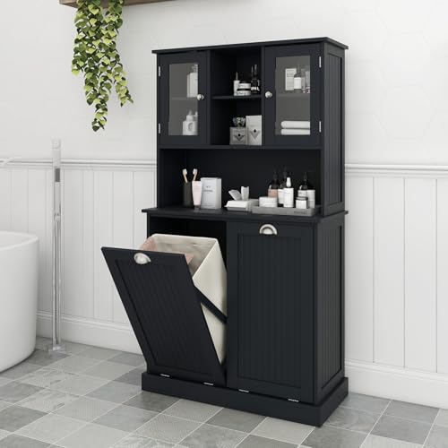 OQSC Tall Tilt Out Laundry Hamper Cabinet with 2 Removable