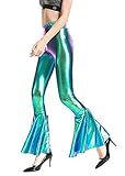 ZFCGEE Shiny Metallic Flare Leggings for Women, Sexy High Waisted Bell Bottom Pants Stretch 70s...